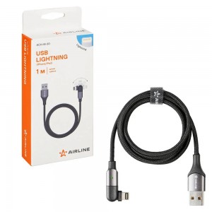 Кабель USB - Lightning Iphone/IPad 1м, с поворот. коннектором, черный нейлоновый ACH-M-30 AIRLINE