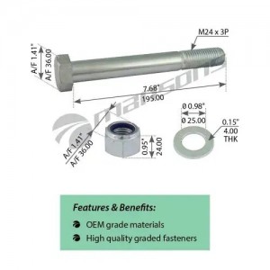 Болт к-кт с гайкой и шайбой М24x3x195/21 SW36 SAF/ROR TRS4733 MANSONS
