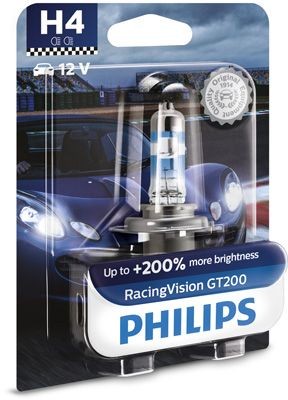 Лампа 12V H4 60/55W P43t-38 +200% блистер (1шт.) Racing Vision GT 200 PHILIPS 12342RGTB1 PHILIPS