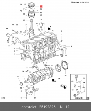 Поршень двигателя CHEVROLET Cruze OE 25192326 GENERAL MOTORS