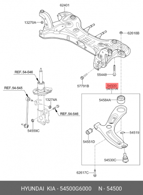 Рычаг подвески KIA Picanto (17-) передний нижний левый OE 54500G6000 HYUNDAI KIA