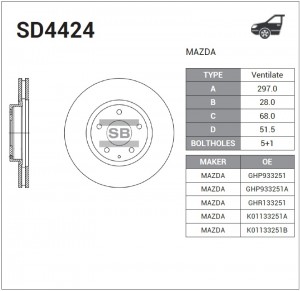 Диск тормозной Mazda 6/CX-5 2.0/2.2TD 11 SD4424 SD4424 SANGSIN