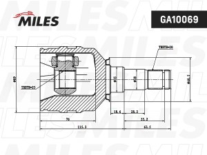 ШРУС внутренний TOYOTA AVENSIS T250/AURIS E150/COROLLA X E150 1.6-2.0TD 03- GA10 GA10069 MILES