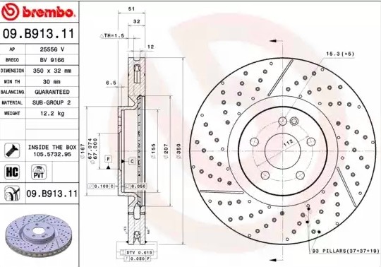 Диск тормозной перфорированный 09.B913.11 09.B913.11 BREMBO