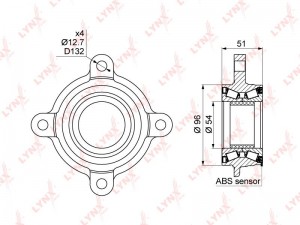 Подшипник ступицы TOYOTA Land Cruiser Prado (J120,J150) передней (с АБС) LYNX WB-1028 LYNXAUTO