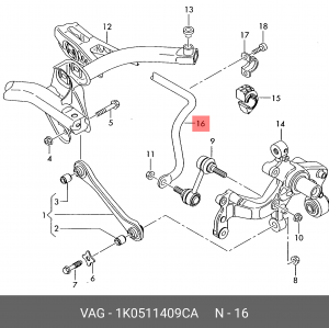 стабилизатор задн.!\ Audi A3 04-13, Skoda Octavia 04-13, VW Golf/Passat/Tiguan 0 1K0 511 409 CA VAG