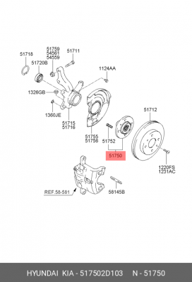 Ступица HYUNDAI Sonata 4,5,Elantra передняя OE 517502D103 HYUNDAI KIA