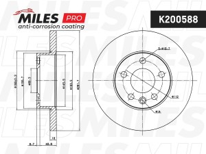 Диск тормозной (серия PRO с антикоррозионным покрытием) VW TRANSPORTER IV 1.9-2. K200588 MILES