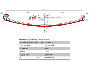 лист №2!рессоры передней\DAF 75CF/85CF/CF75/CF85/XF105/XF95 802802DF290210210 OMK AUTO