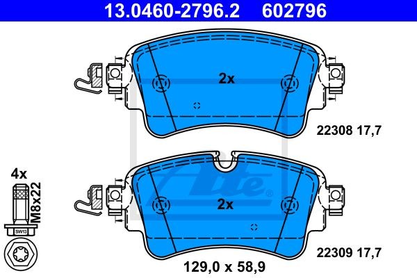 13.0460-2796.2 колодки дисковые задние!\ Audi A4/A5/Q7 (4M) 15> 13.0460-2796.2 ATE