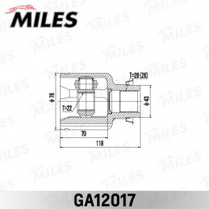 ШРУС внутренний правый MAZDA 3 BK 03-08, BL 09-13 /MAZDA AXELA BL 09-13 GA12017 GA12017 MILES
