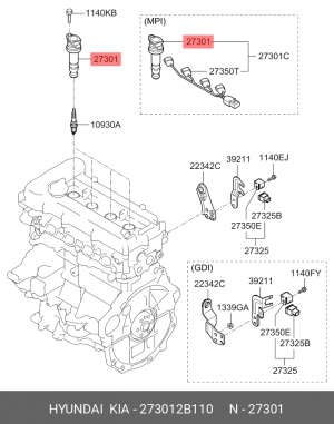 Катушка зажигания HYUNDAI KIA Ceed (13-) OE 273012B110 HYUNDAI KIA