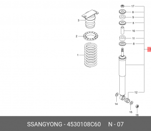 Амортизатор SSANGYONG Rexton (12-) (D20R/D27/E32) задний левый/правый газовый OE 4530108C60 SSANG YONG