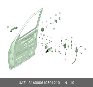 Замок двери УАЗ-3160,3163 передний правый (ОАО УАЗ) 316000610501210 UAZ UAZ