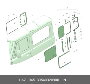 Форточка УАЗ-452 салонная левая (со стеклом) (ОАО УАЗ) 045130540320900 UAZ UAZ