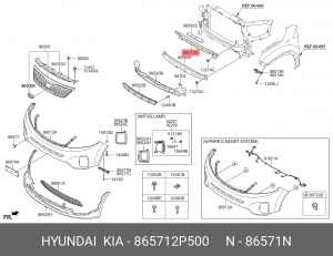 усилитель бампера переднего верхний 865712P500 HYUNDAI KIA