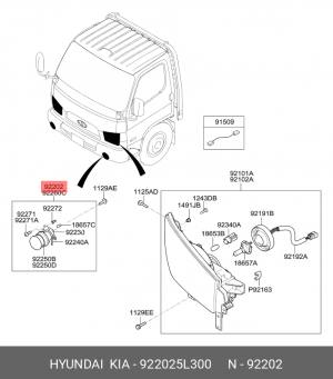Фара противотуманная HYUNDAI HD65,78 (12-) правая OE 922025L300 HYUNDAI KIA