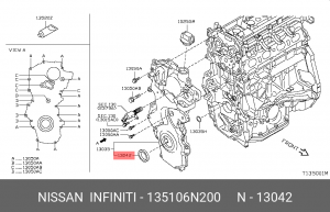 сальник коленвала передний! 46x58x7\ Nissan Altima 02>/Frontier 98>/Sentra 02> 13510-6N200 NISSAN