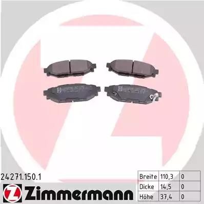 колодки дисковые !задн. 110x37x14 \ Subaru Legacy IV 2.0i/2.5 I/Outback 2.5i 03> 24271.150.1 ZIMMERMANN