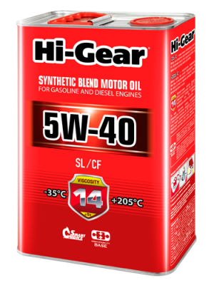 HI-GEAR 5W40 (4L) масло моторное! полусинт.\ API SL/CF, ACEA A3/B4, MB 229, VW 5 HG1144 HI GEAR