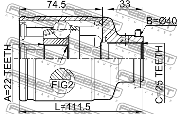 ШРУС внутренний к-кт! 22x40x25\ Subaru Impreza G10 92-02 0811-1001 FEBEST