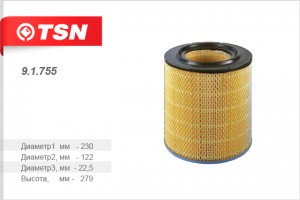 Фильтр воздушный HYUNDAI HD65,78,County дв.D4DD,D4GA TSN 9.1.755 TSN