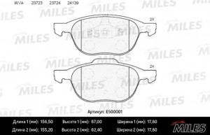 Колодки тормозные передние (Смесь CERAMIC серия PRO) FORD FOCUS II 04-/III 10-/M E500001 MILES