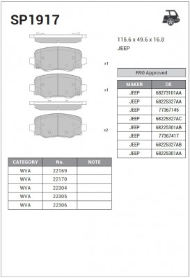 Колодки задние JEEP CHEROKEE 14- SP1917 SP1917 SANGSIN