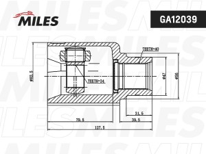 ШРУС внутренний правый SKODA Kodiaq (NS7) АМТ (DSG) 4x4 / VW Tiguan (AD1) 2.0 (1 GA12039 MILES