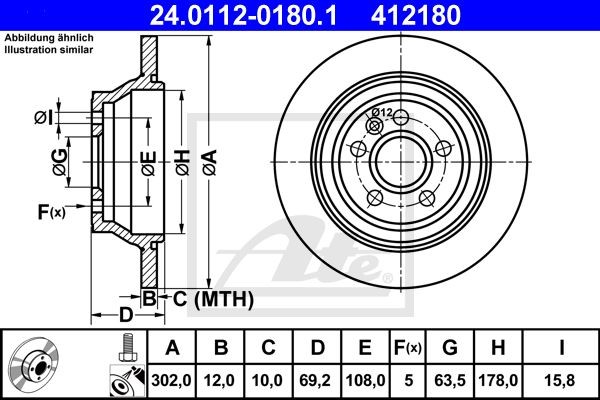 24.0112-0180.1 диск тормозной задний!\ Volvo S80 2.0/2.5 08>/V70/XC70 2.5-3.2i/2 24.0112-0180.1 ATE