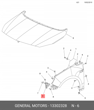General Motors,Кронштейн переднего правого крыла Astra-J 13302328 13302328 GENERAL MOTORS