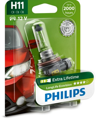 Лампа 12V H11 55W PGJ19-2 блистер (1шт.) Long Life Eco Vision PHILIPS 12362LLECOB1 PHILIPS