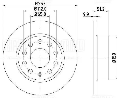 Диск тормозной задний d=253 (перфорированный, слотированный, окрашенный) PRO  2ш DF 278S TRIALLI