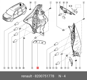 Катафот ЛАДА Largus RENAULT Logan (10-14) бампера заднего правый OE 8200751778 RENAULT