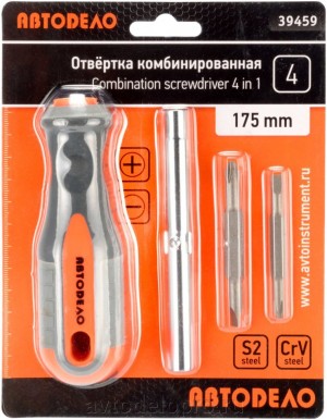 Отвертка комбинированная ( 4 предмета) "АвтоDело" (175 мм) 39459 AVTO DELO