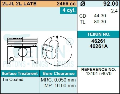 к-кт поршней! 0.50 (4 шт.)\ Toyota Dyna/Hi-Ace/Corona 2.5D 83> 46261050 TEIKIN