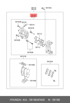 Суппорт HYUNDAI Porter 2 передний левый OE 581804FA00 HYUNDAI KIA