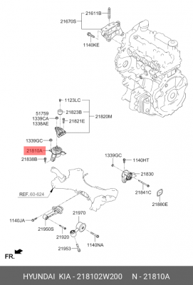 Опора двигателя HYUNDAI Santa Fe (12-) правая OE 218102W200 HYUNDAI KIA