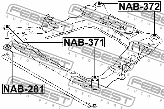 Сайлентблок подрамника задний NISSAN SERENA C25 2005.05-2010.11 [JP] NAB-372 NAB-372 FEBEST