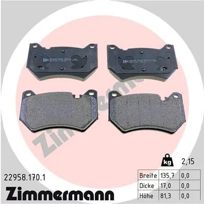 колодки дисковые передние! 135x81x17\ Audi Q5 2.0 17> 229581701 ZIMMERMANN