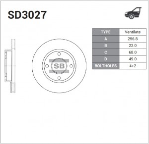 Диск тормозной NISSAN ALMERA CLASSIC/N16/PRIMERA P10/P11 R14 передний вентилир.  SD3027 SANGSIN