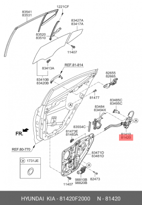 Замок двери HYUNDAI Elantra (16-) задней правой OE 81420F2000 HYUNDAI KIA