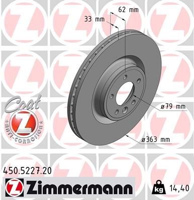 диск тормозной !перед. 363x33/62-5x120 \Land Rover Discovery IV/Range Rover III/ 450522720 ZIMMERMANN