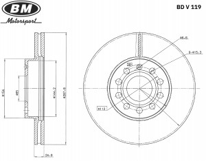 Диск тормозной передний вентилируемый 288X25MM 5/112(1шт.) BDV119 BDV119 BM MOTORSPORT