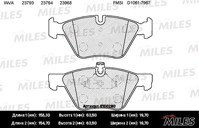 Колодки тормозные передние (без датчика) (Смесь Semi-Metallic) (BMW E90/E60 1.8- E100280 MILES