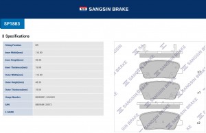 Колодки тормозные HYUNDAI Santa Fe (12-) KIA Sorento (12-) задние (4шт.) SANGSIN SP1883 SANGSIN