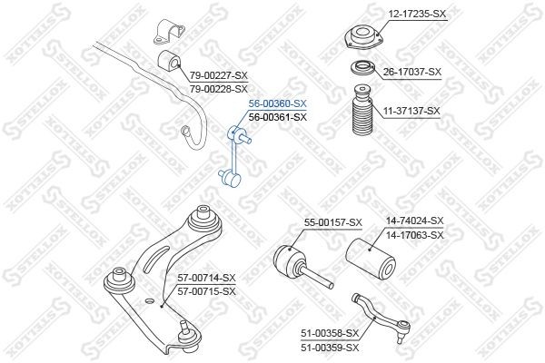 тяга стабилизатора переднего левая!\ Nissan Qashqai J10E 07> 56-00360-SX STELLOX