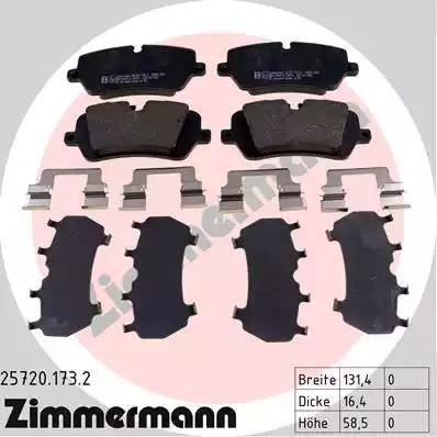 Колодки тормозные LAND ROVER Range Rover (12-) задние (4шт.) ZIMMERMANN 257201732 ZIMMERMANN