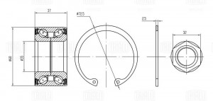 Подшипник ступицы Fiat Albea (02-) перед. без ABS (кмпл: подшип./гайка/кольцо) ( CS3528 TRIALLI