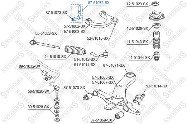 сайлентблок рычага верхн. с тягой!\Hyundai Sonata EF <01, KIA Magentis 00> 87-51072-SX STELLOX